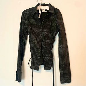 Vintage 90s Lip Service Punk Goth Emo Button Down Corset laced side panels